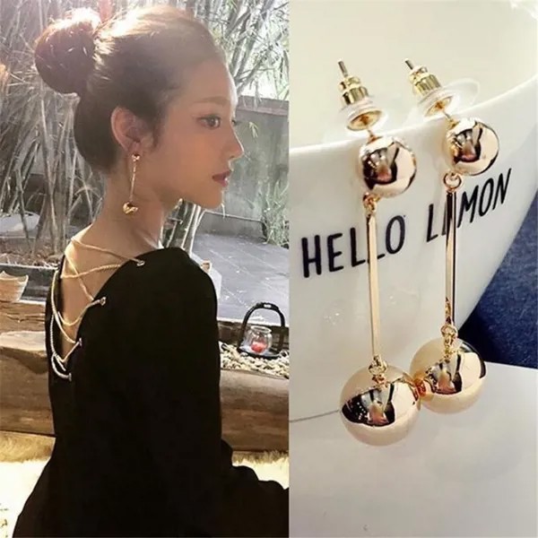 Мода Капля Болтание Серьги Женщины Длинная цепочка Bling Ball Drop Болтание Бусины Серьги Ювелирные изделия Подарок