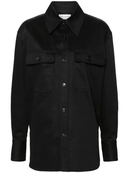 Рубашка из хлопкового твила Saharienne Saint Laurent, черный