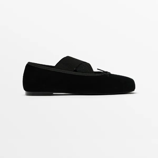 Балетки Massimo Dutti Velvet Flats With Bow - Studio, черный