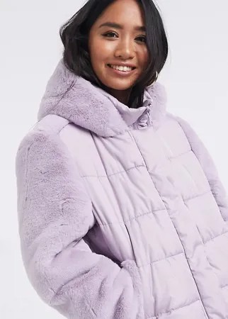 Лавандовая дутая куртка со вставками из искусственного меха ASOS DESIGN Petite-Фиолетовый
