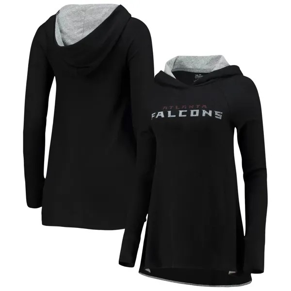 Женский черный пуловер с капюшоном Majestic Threads Atlanta Falcons Hacci с рукавами 3/4 и регланами Majestic