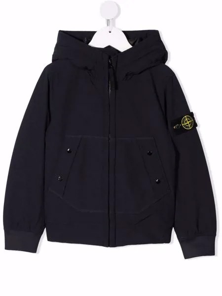 Stone Island Junior пуховик с капюшоном и нашивкой-логотипом