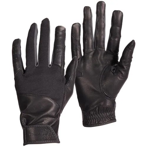 Женские перчатки для верховой езды 960 кожаные, размер: M, цвет: Черный/Угольный Серый FOUGANZA Х Декатлон
