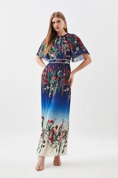 Тканое платье мидакси со складками и цветочным принтом Karen Millen, синий