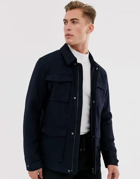 Куртка с накладными карманами Selected Homme-Темно-синий
