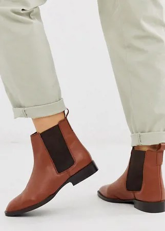 Кожаные коричневые ботинки челси для широкой стопы ASOS DESIGN April-Коричневый