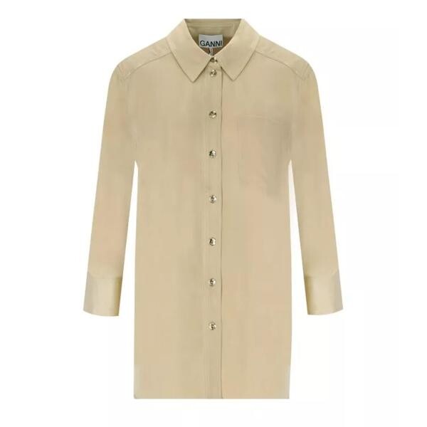 Футболка beige satin shirt Ganni, бежевый