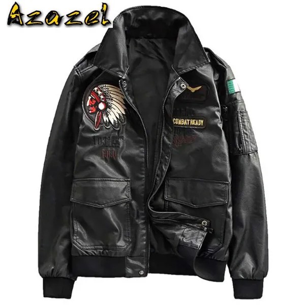 Пилот ВВС мужские кожаные куртки XXXL плюс индийская вышивка мотоциклетная кожаная куртка пальто в американском стиле зимние пальто A259