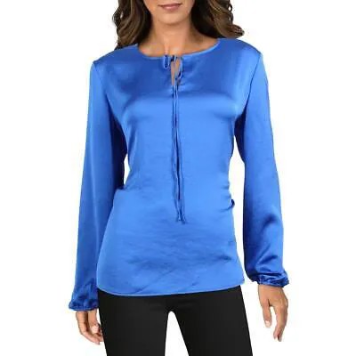 Женская синяя атласная рубашка с завязками Kasper, блузка Petites PXL BHFO 5529
