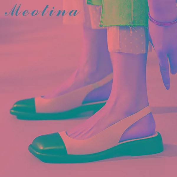 Сандалии Meotina женские из натуральной кожи, босоножки на низком каблуке, ремешки с пряжкой, летняя обувь, цвет абрикосовый, 40