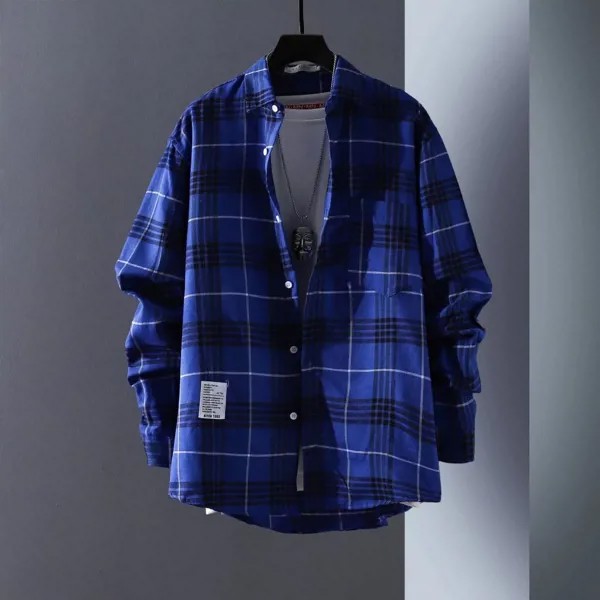 Рубашка Мужчины с длинными рукавами Теплая зима Корейская версия Модная клетчатая верхняя одежда Куртка Повседневная