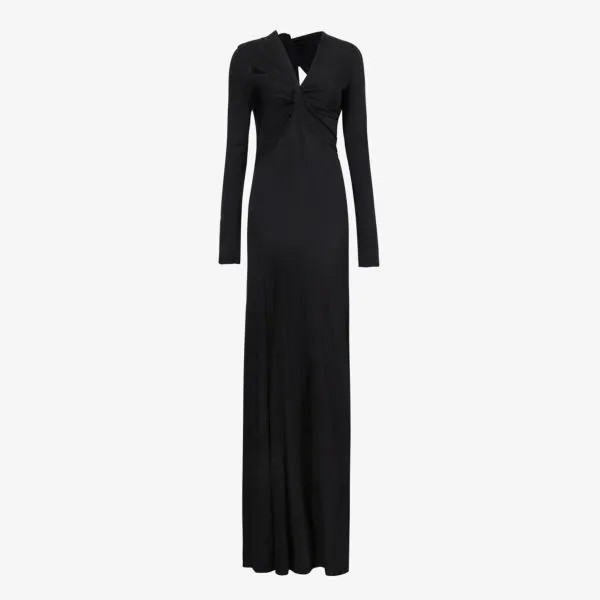 Платье макси из эластичной ткани с закрученным вырезом спереди Victoria Beckham, черный