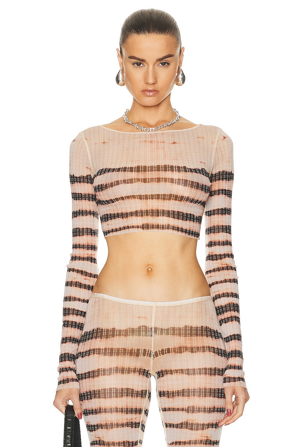 Топ Jean Paul Gaultier X KNWLS Boat Neck Striped Washed Mariniere Cropped, цвет Ecru & Brown
