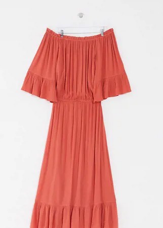 Фактурное платье макси рыжего цвета с открытыми плечами ASOS DESIGN Curve-Красный