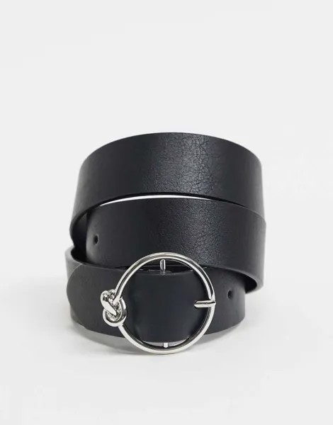 Серебристый ремень для джинсов с круглой пряжкой и узлом ASOS DESIGN-Черный цвет