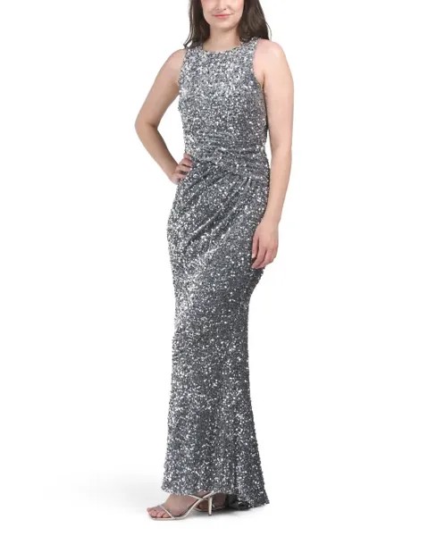 Бархатное платье без рукавов с пайетками Badgley Mischka, цвет Silver