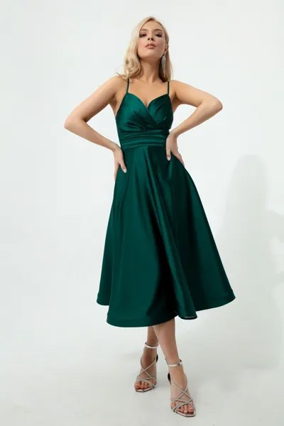 Женское атласное мини-вечернее платье изумрудно-зеленого цвета с веревочным ремнем и поясом на талии и выпускное платье Lafaba, зеленый