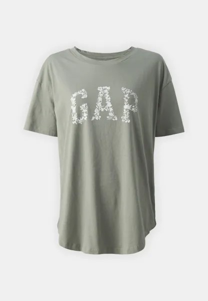 Футболка с принтом Logo Boyfriend Tee GAP, шалфей