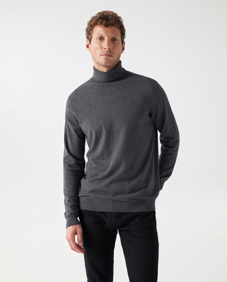 Мужской серый вязаный свитер с высоким воротником Salsa Jeans, серый