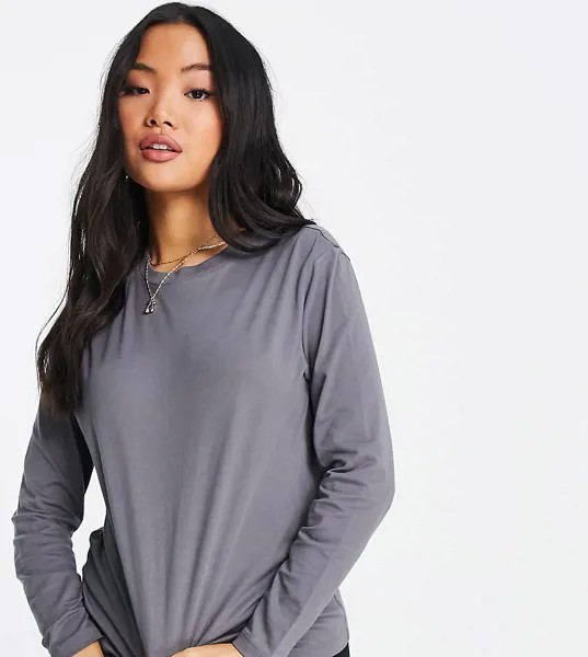 Серый лонгслив из смесового органического хлопка ASOS DESIGN Petite