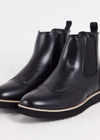Черные ботинки челси для широкой стопы из искусственной кожи Truffle Collection-Черный