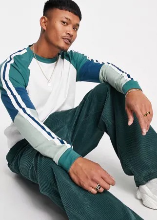 Свободный лонгслив из органического хлопка с рукавами в стиле колор блок ASOS DESIGN-Белый