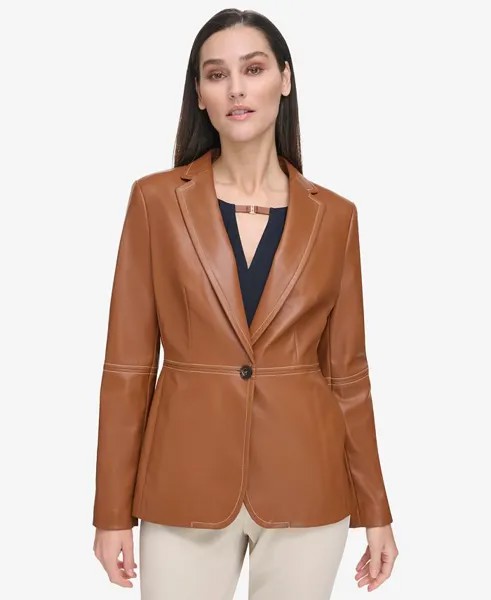 Женский пиджак из искусственной кожи на одной пуговице Tommy Hilfiger, коричневый