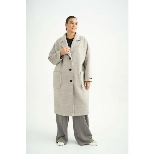 Пальто  Modress демисезонное, силуэт прямой, удлиненное, размер 58, бежевый