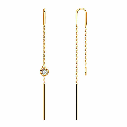 Серьги цепочки Diamant online, красное золото, 585 проба, фианит, длина 4.6 см, бесцветный