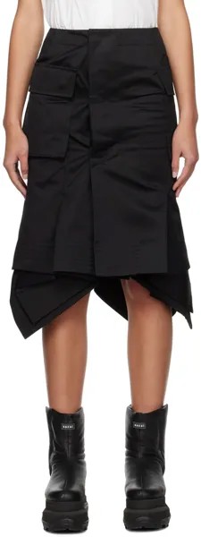 Черная асимметричная юбка-миди Sacai