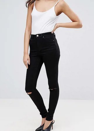 Черные джинсы скинни с завышенной талией и рваными коленями ASOS DESIGN Tall Ridley-Черный