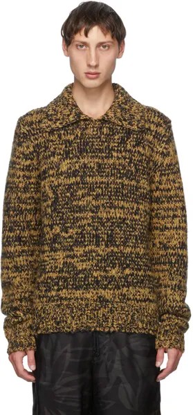 Светло-коричневая футболка-поло с длинным рукавом и открытым воротником Dries Van Noten