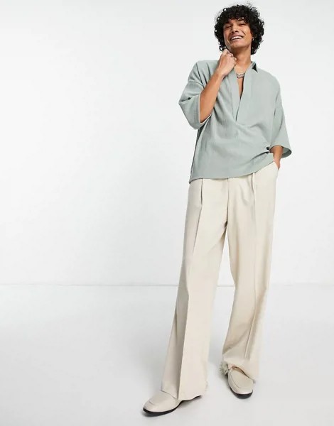 Футболка-поло в стиле oversized цвета хаки ASOS DESIGN-Зеленый цвет