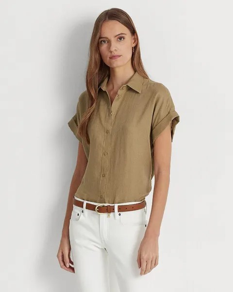 Льняная рубашка на пуговицах с рукавами «летучая мышь» Ralph Lauren