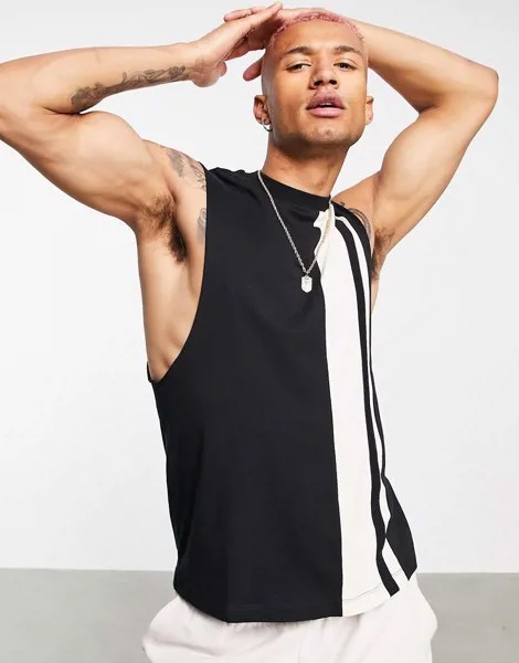 Черная майка свободного кроя со вставками ASOS DESIGN-Черный цвет