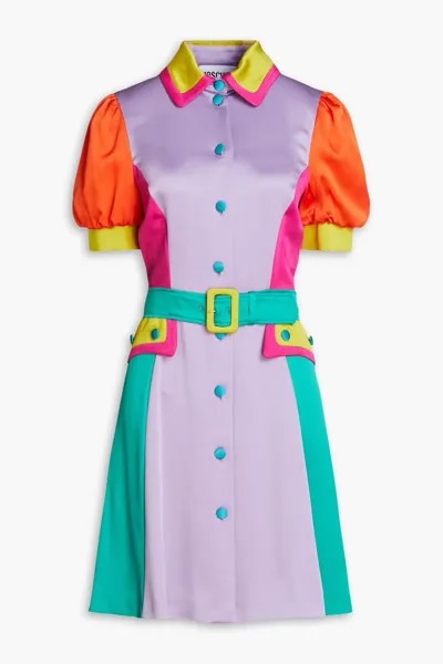 Платье-рубашка из атласного крепа со складками в стиле колор-блок Moschino, сирень