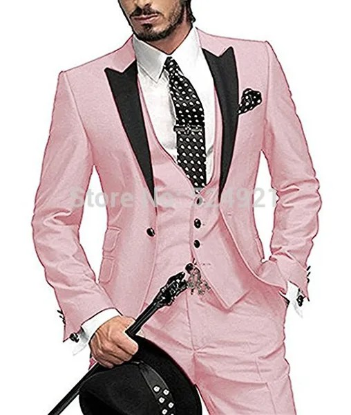 Новое поступление женихов Для мужчин розового цвета в стиле смокинга жениха Пик Черный нагрудные Для мужчин костюмы для шафера блейзер (пид...