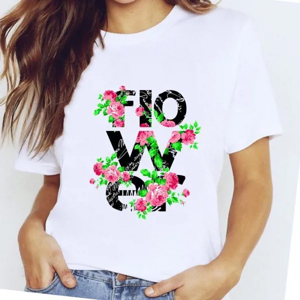 Леди Короткий рукав цвет цветочный симпатичные женщины Принт Одежда Повседневная мультяшная модная одежда T Tee Top футболка Женская графическая футболка