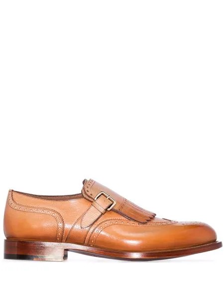 Santoni туфли монки с бахромой и пряжками