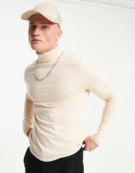 Бежевая водолазка-лонгслив ASOS DESIGN-Светло-бежевый