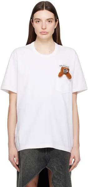 Белая футболка с надписью «С моим другом» Doublet
