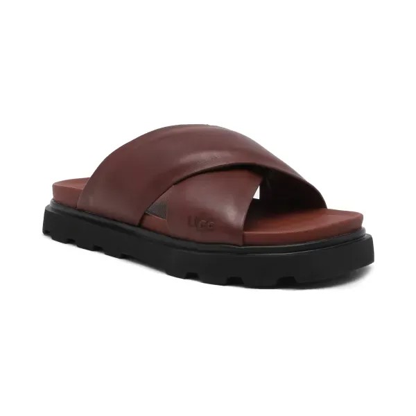 Кожаные тапочки с капителями через перекладину Ugg, коричневый
