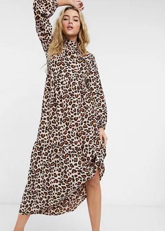 Платье с ярусной юбкой и леопардовым принтом Verona-Коричневый