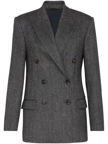 Brunello Cucinelli двубортный пиджак с узором в елочку, серый
