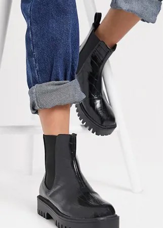 Черные ботинки челси для широкой стопы с эффектом крокодиловой кожи RAID Wide Fit Zinnia-Черный цвет