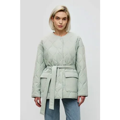 Куртка  Baon, демисезон/лето, средней длины, оверсайз, быстросохнущая, утепленная, стеганая, пояс/ремень, без капюшона, ветрозащитная, водонепроницаемая, карманы, размер 46, зеленый