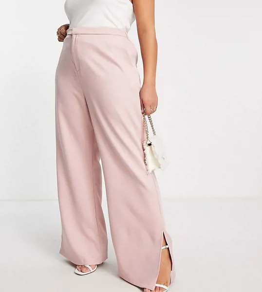 Прямые брюки с разрезами по бокам приглушенного лилового цвета от комплекта In The Style Plus x Dani Dyer-Розовый цвет
