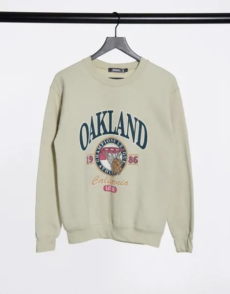 Свитшот светло-бежевого цвета в стиле oversized с принтом «Oakland» Missguided-Neutral