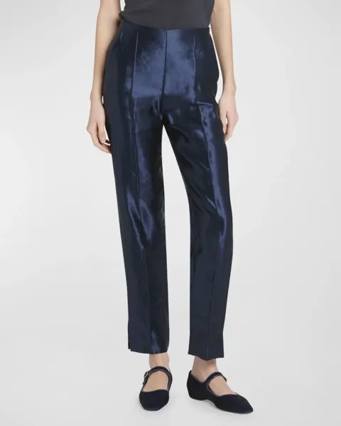 Льняные шелковые брюки прямого кроя Giorgio Armani, цвет Navy