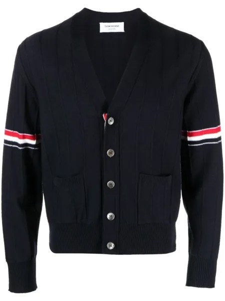 Thom Browne кардиган с V-образным вырезом и полосками RWB, синий